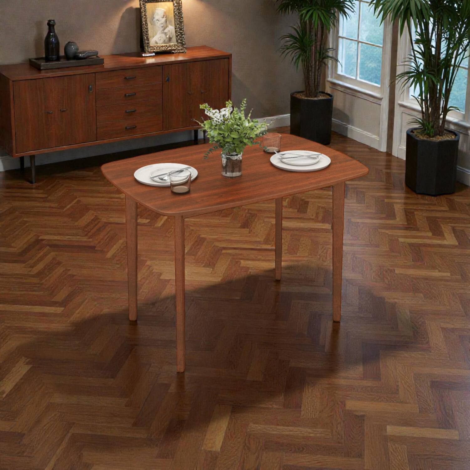 Front. Hivvago - 2–4 Seater Wooden Dining Table with Solid Rubberwood Frame - Walnut.