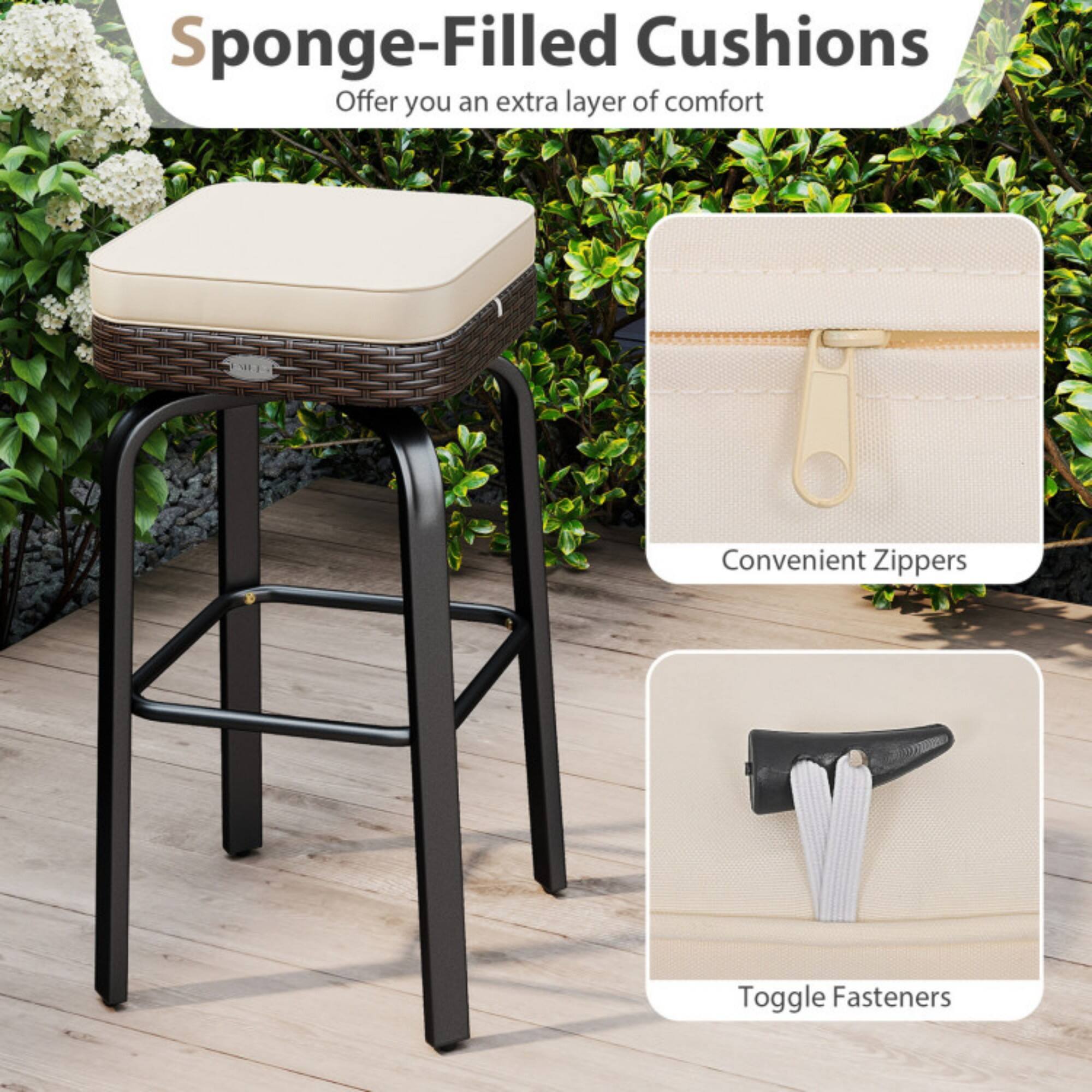 Sponge-Filled Cushions  
Offer you an extra layer of comfort  

Convenient Zippers  
Toggle Fasteners