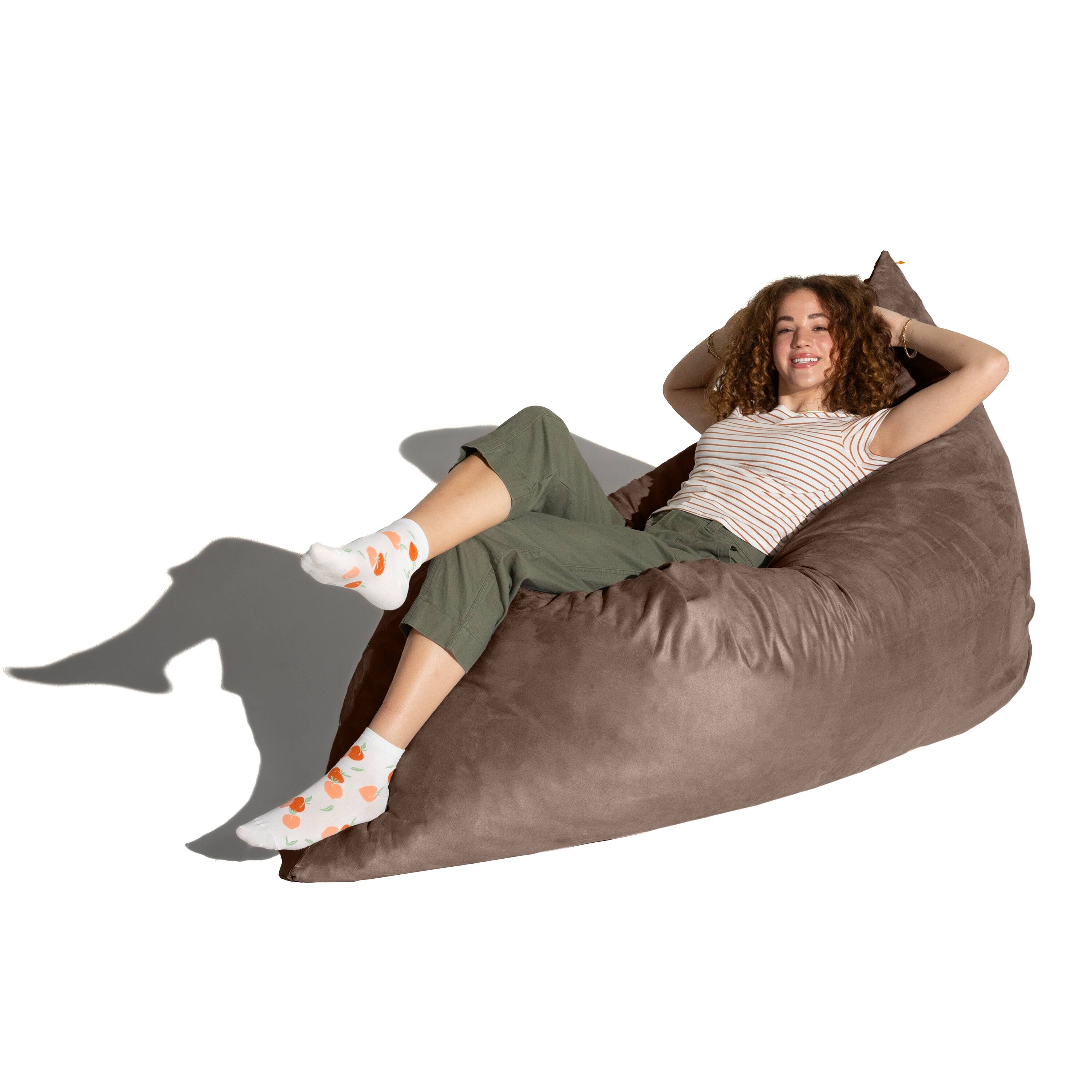 Angle. Jaxx - Jaxx Pillow Saxx 5.5-Foot - Huge Bean Bag Floor Pillow and Lounger, Chocolate - Chocolate.