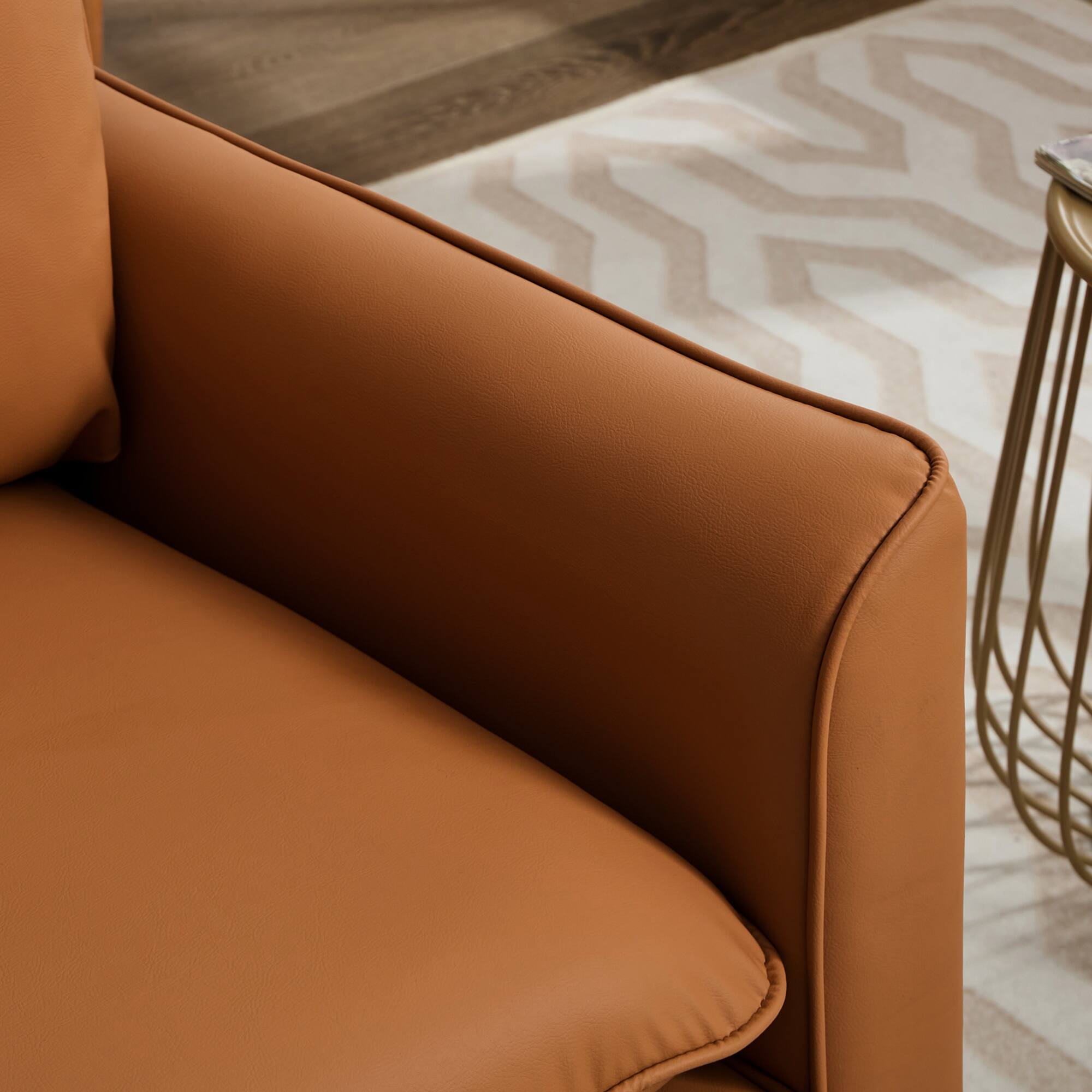 Left. GOODSILO - Nordic Retro Light Luxury Leather Upholstered Sofa Chair for Living Room, Bedroom, or Balcony - Brown.