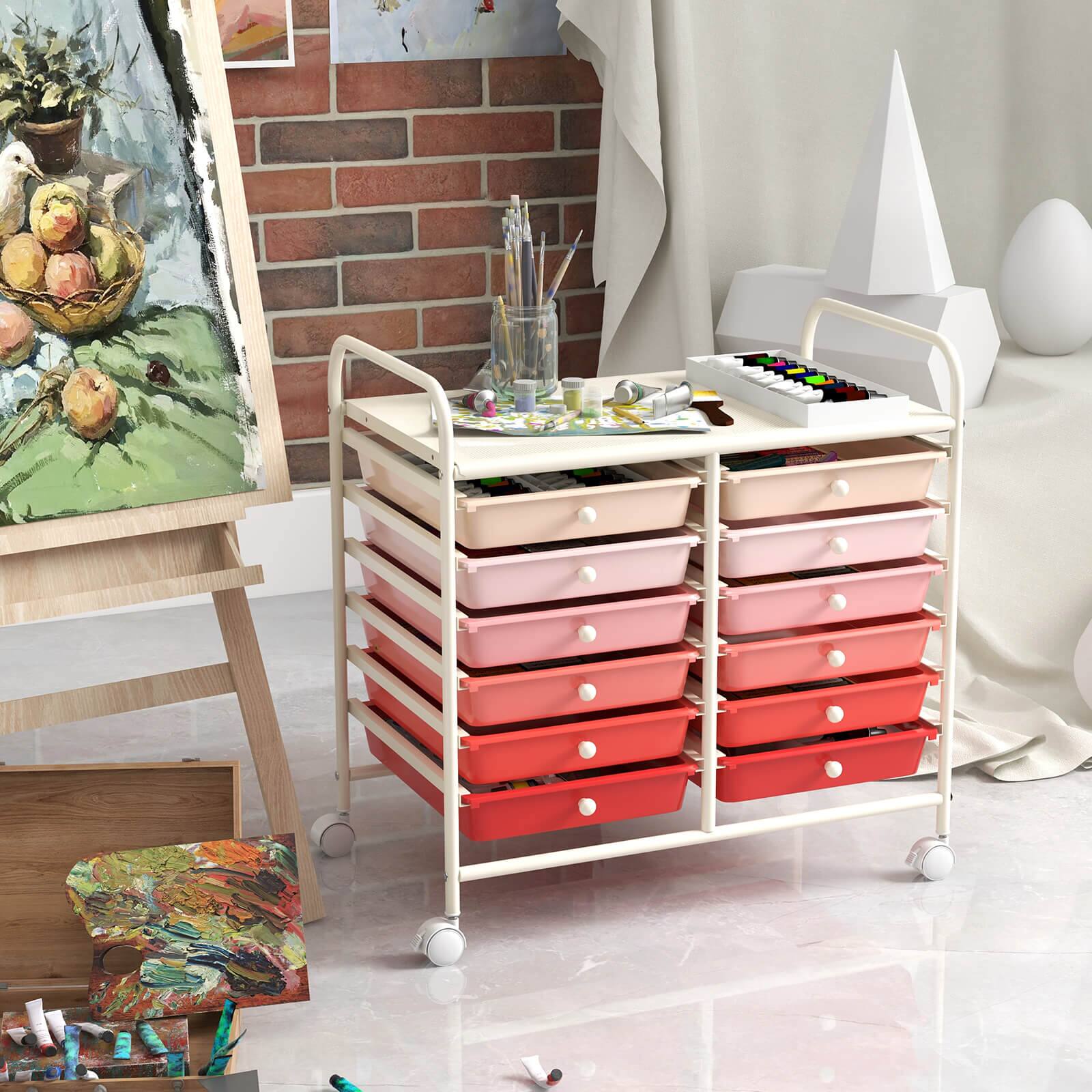 Alt View 5. Costway - Costway 12 Drawers Rolling Cart Storage Scrapbook Paper Studio Organizer Bins - Pink.