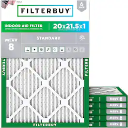 Filterbuy - 20x21.5x1 MERV 8 Dust & Allergy Defense, Electrostatic Pleated HVAC AC Furnace Air Filters Replacement (6-Pack) - Silver