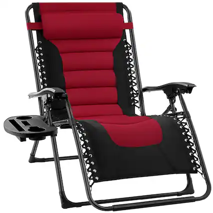Front. Best Choice Products - Best Choice Products Oversized Padded Zero Gravity Chair, Folding Outdoor Patio Recliner w/ Side Tray - Burgundy - Black/Burgundy.