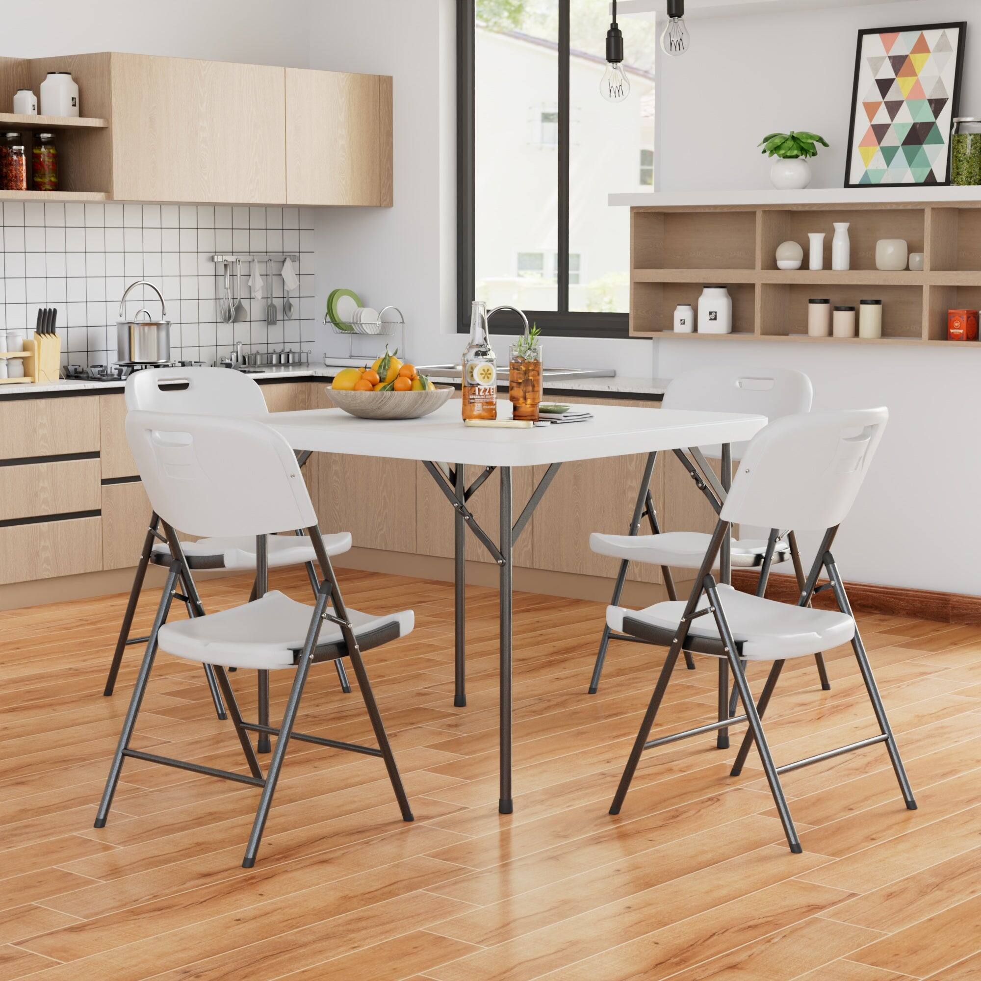 Alt View 2. Vecelo - Folding Card Table and Chairs Set for 4 – Portable HDPE Folding Table with Metal Frame for Indoor & Outdoor Use - White Table.