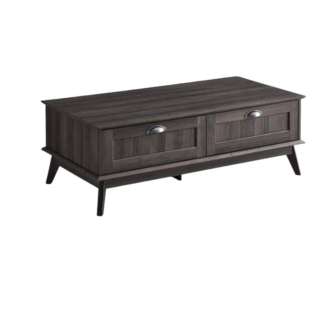 Alt View 3. Caffoz - Newport Series Tall Center Coffee Table With Two Fully Extended Drawers - Smoky Oak.