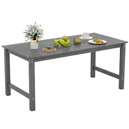 Gymax - HDPE Outdoor Dining Table for 6 Person 67'' Patio Table w/ Wood-Like Tabletop - Gray