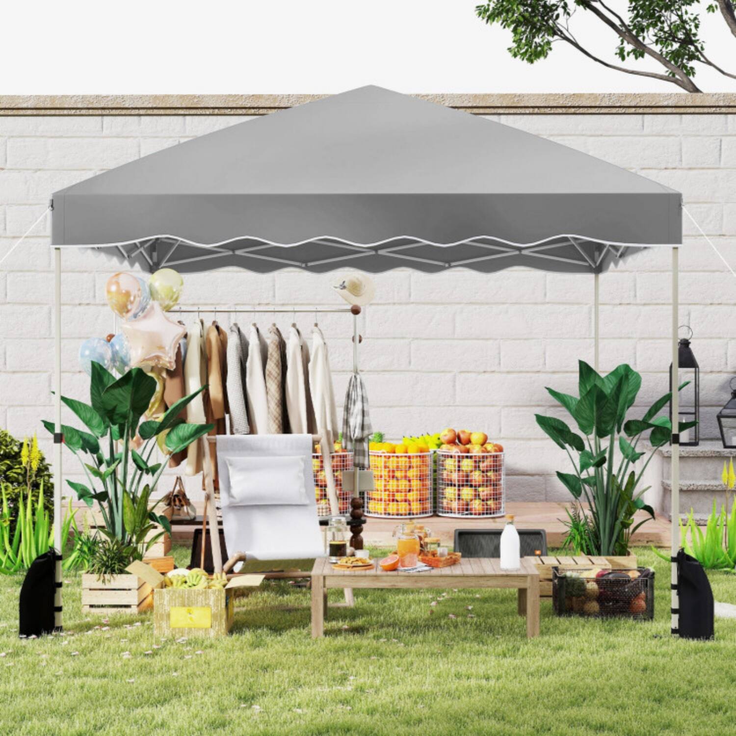 Left. Mondawe - 10 x 10 FT Pop-Up Canopy Tent with Wheeled Carry Bag and 8 Stakes - Gray.
