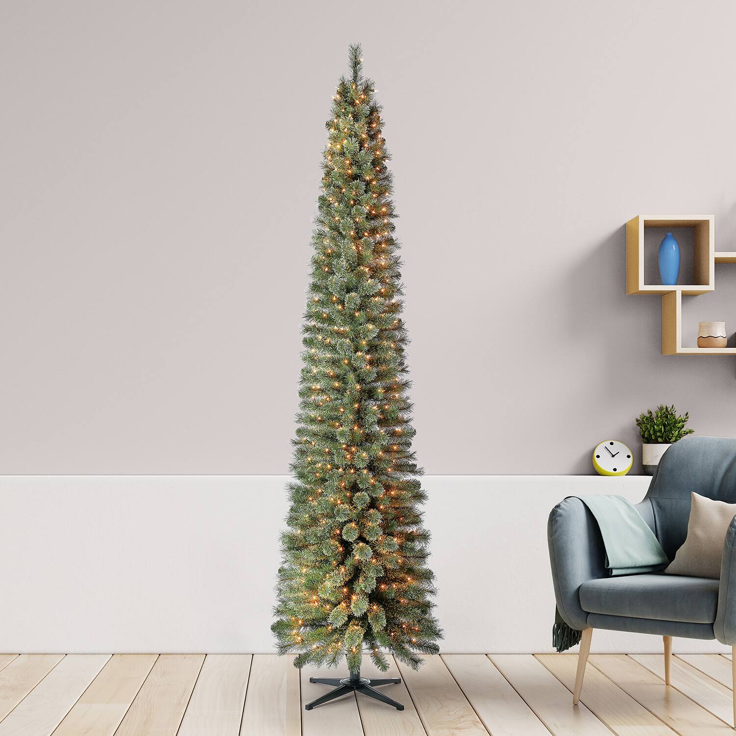 Alt View 2. Home Heritage - Home Heritage Stanley 9' Pine Artificial Christmas Tree, PreLit 500 White Lights - Green.