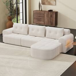 Anysun - Modular Sectional Sofa with Chaise - Full-Foam Structure,Compression Packaging,Woven Texture,Oversized Living Room Couch - White