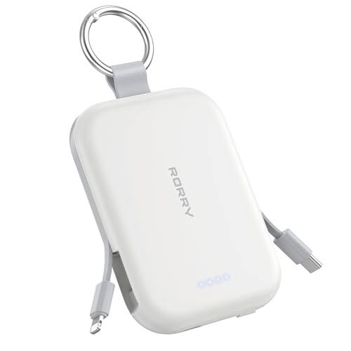 Front. RORRY - RORRY CharmGo 10000mAh Portable Charger, 30W Power Bank, Built-in Cables, Keychain, for iPhone, AirPods & iPad - White.