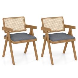 WELLFOR - Set of 2 Rattan Accent Chairs with Padded Cushion and Rubber Wood Frame - Gray