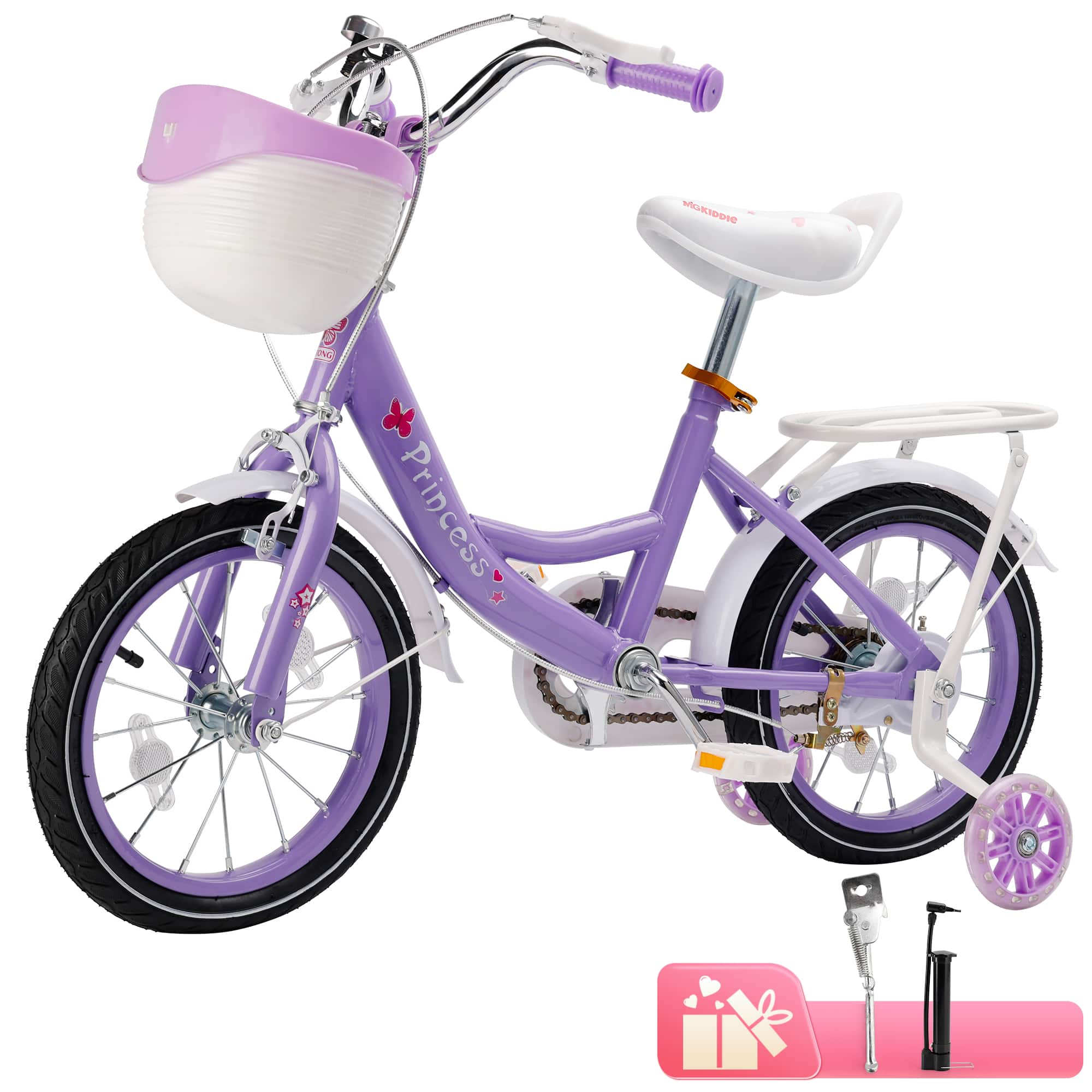 Topteng - ​​18-Inch Girls Bike with Training Wheels, Basket & Adjustable Seat - Dual Brakes, High-Carbon Steel Frame - Purple
