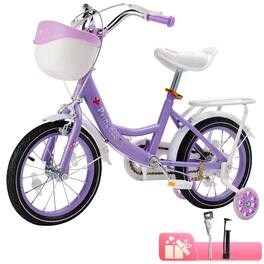 Topteng - 16-Inch Girls Bike with Training Wheels, Basket & Adjustable Seat - Dual Brakes, High-Carbon Steel Frame - Purple
