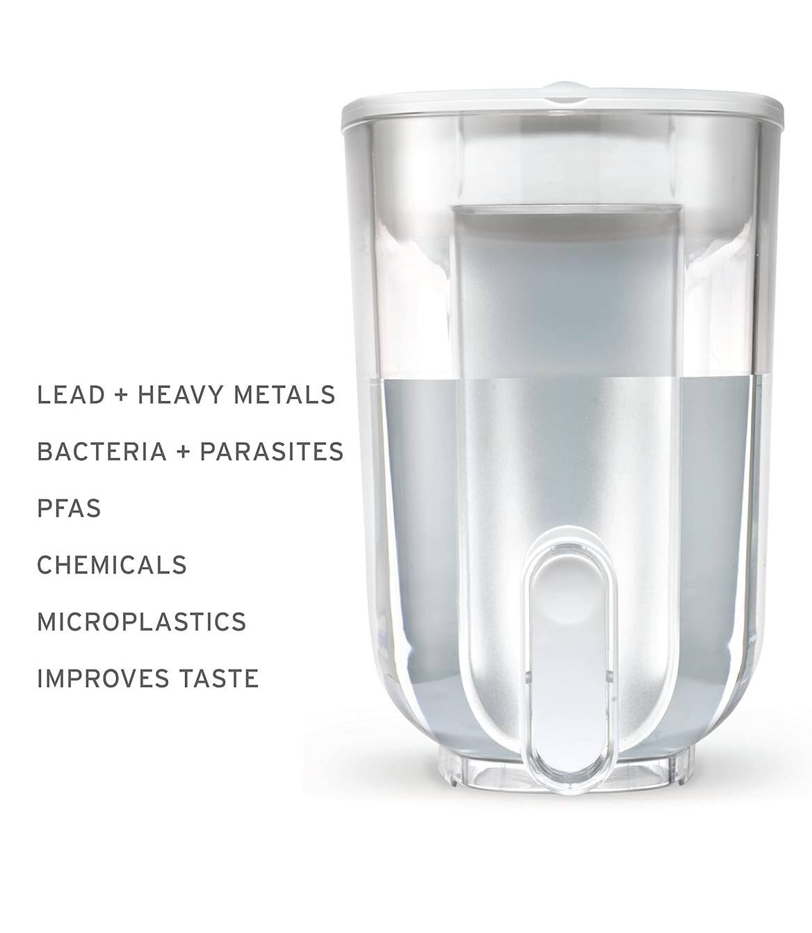 LEAD + HEAVY METALS  
BACTERIA + PARASITES  
PFAS  
CHEMICALS  
MICROPLASTICS  
IMPROVES TASTE