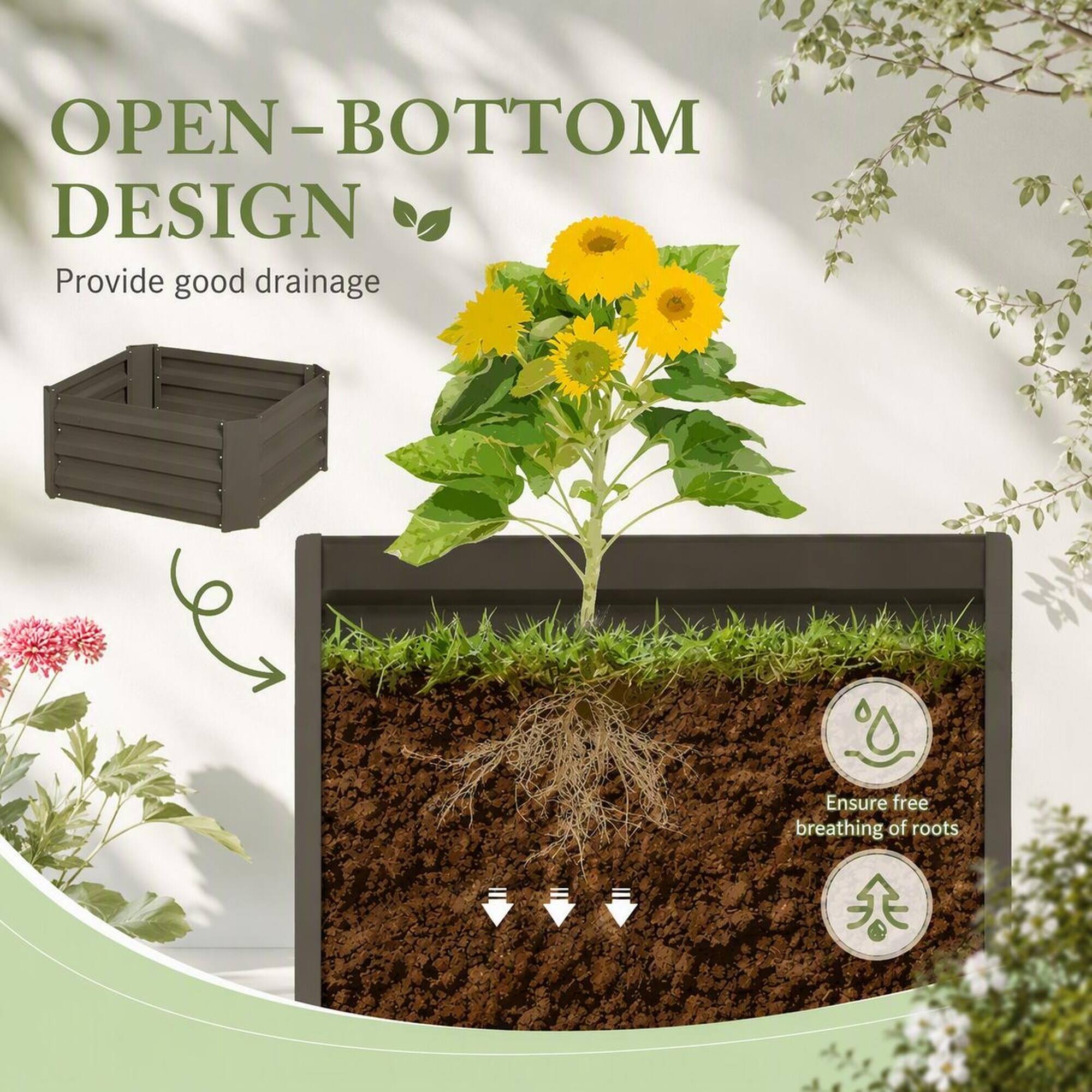 OPEN-BOTTOM DESIGN  
Provide good drainage  
Ensure free breathing of roots