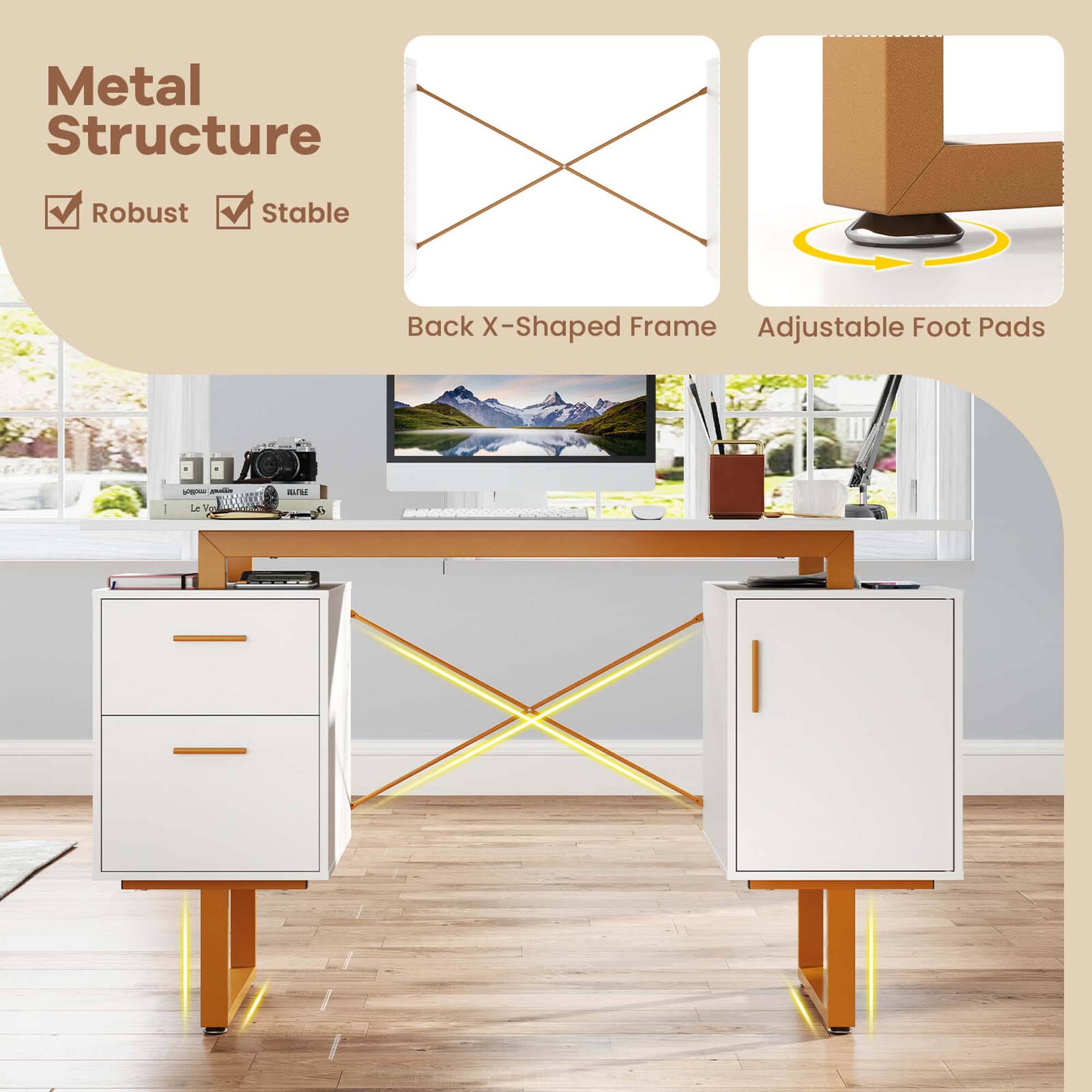 Metal Structure  
- Robust  
- Stable  

Back X-Shaped Frame  
Adjustable Foot Pads