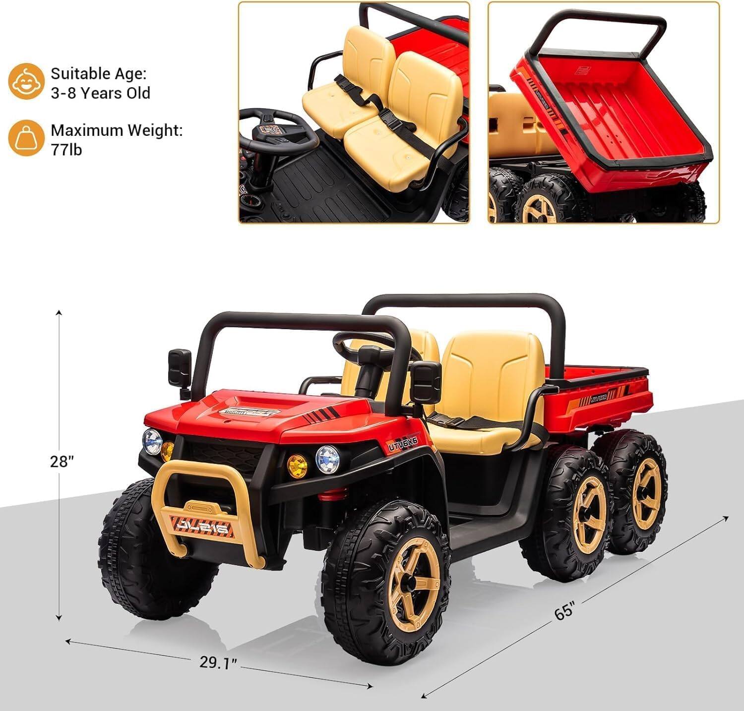 Suitable Age: 3-8 Years Old  
Maximum Weight: 77lb  

28"  
65"  
29.1"