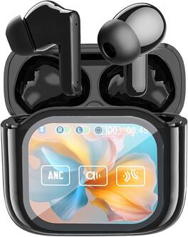 RISOKEYS - Wireless Bluetooth Earbuds with Digital Display, Long Battery Life & Noise Cancellation - For Travel, Workouts - Black