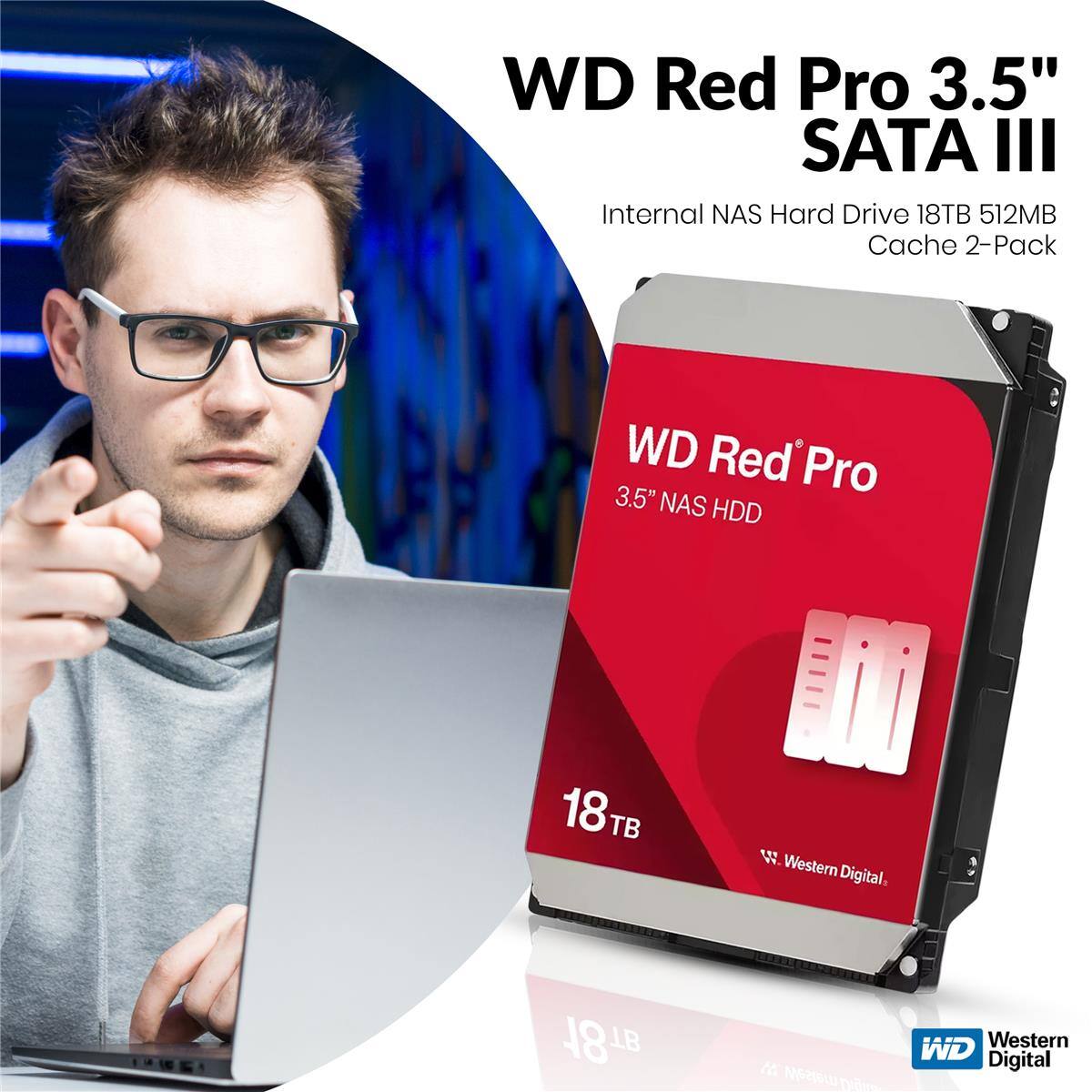 WD Red Pro 3.5" SATA III Internal NAS Hard Drive 18TB 512MB Cache 2-Pack WD Red Pro 3.5" NAS HDD 18TB w. Western Digital