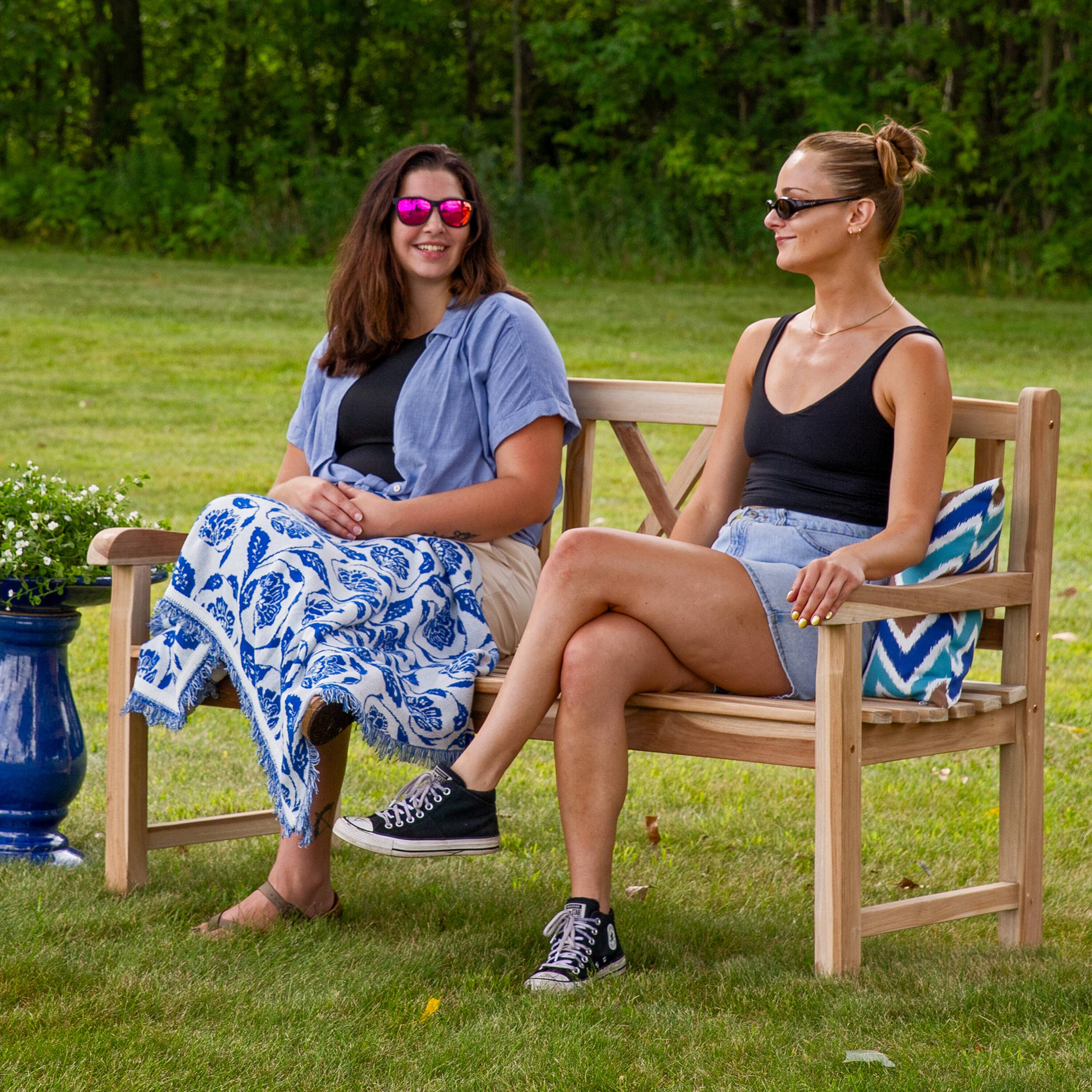 Alt View 5. Sunnydaze - 2-Person Wooden Teak Patio Garden Bench with Backrest - Brown.