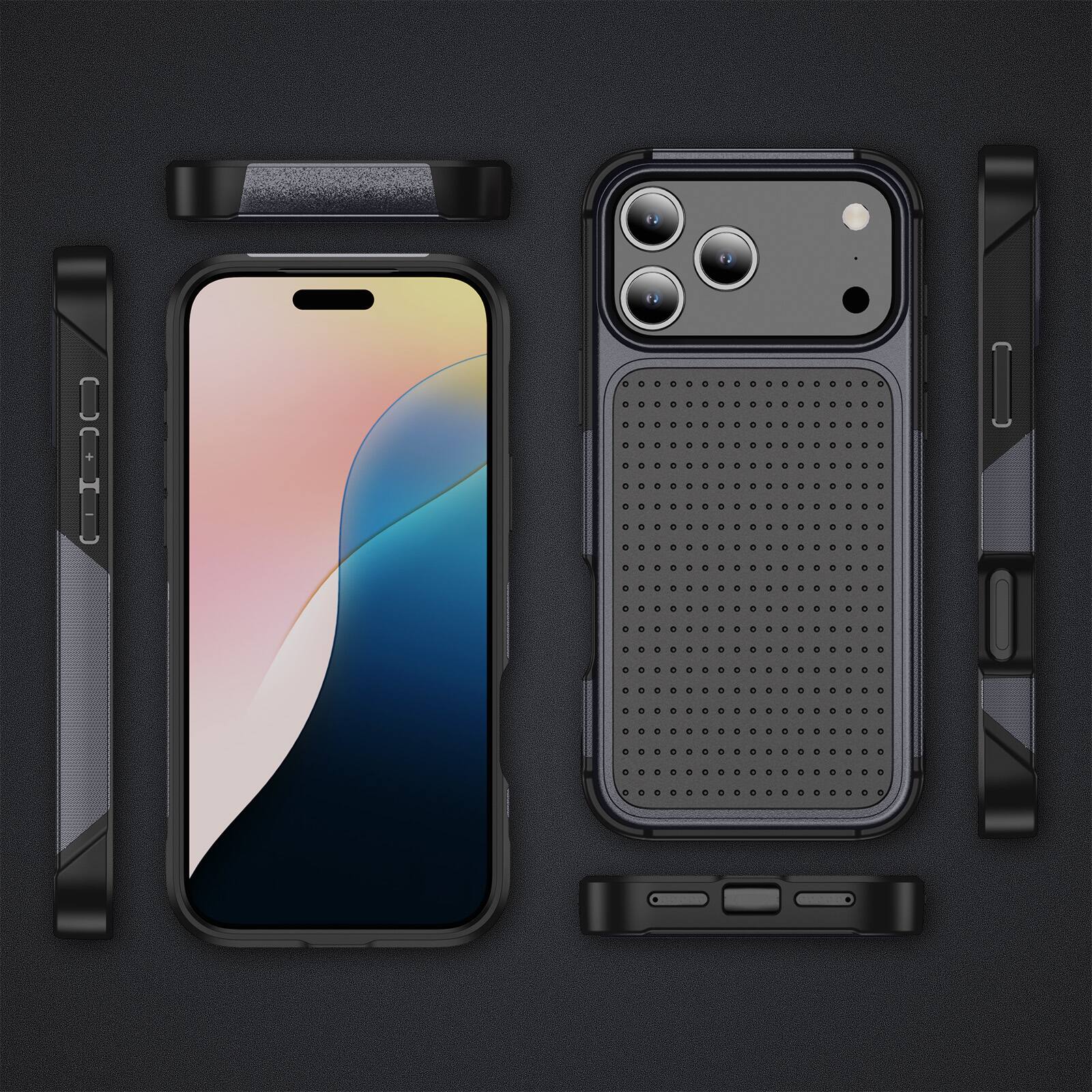 Alt View 2. Dteck - For iPhone 17 Pro Max Case Shockproof Drop Protective Rugged Heavy Duty Heat Dissipation Hybrid Phone Cover - Gray.
