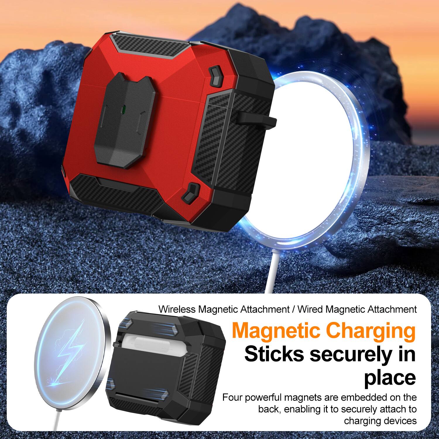 Wireless Magnetic Attachment / Wired Magnetic Attachment

Magnetic Charging Sticks securely in place

Four powerful magnets are embedded on the back, enabling it to securely attach to charging devices