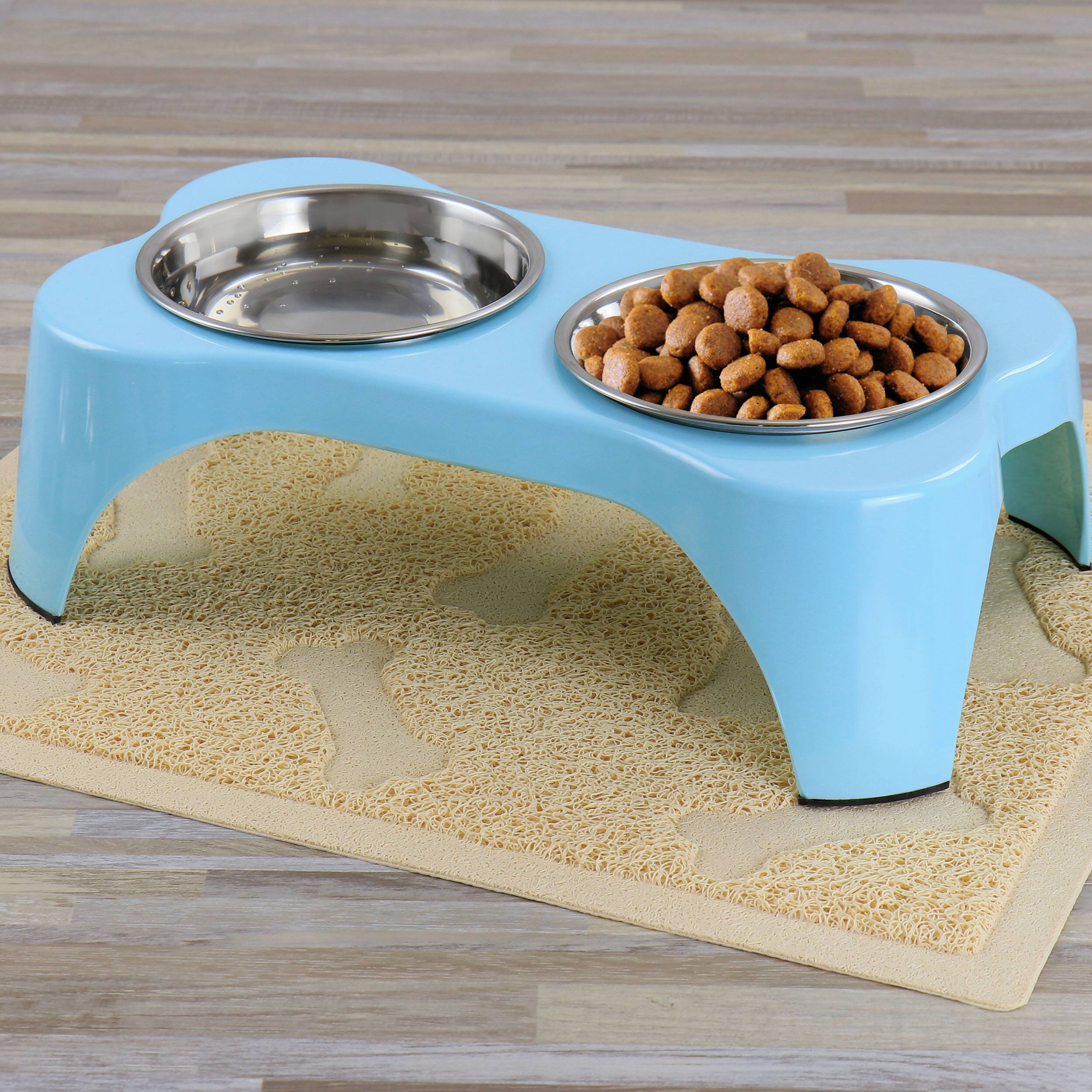 Alt View 6. Gibson - Gibson Home Bow Wow Meow 3 Piece Elevated Pet Bowl Dinner Set in Teal - Teal.