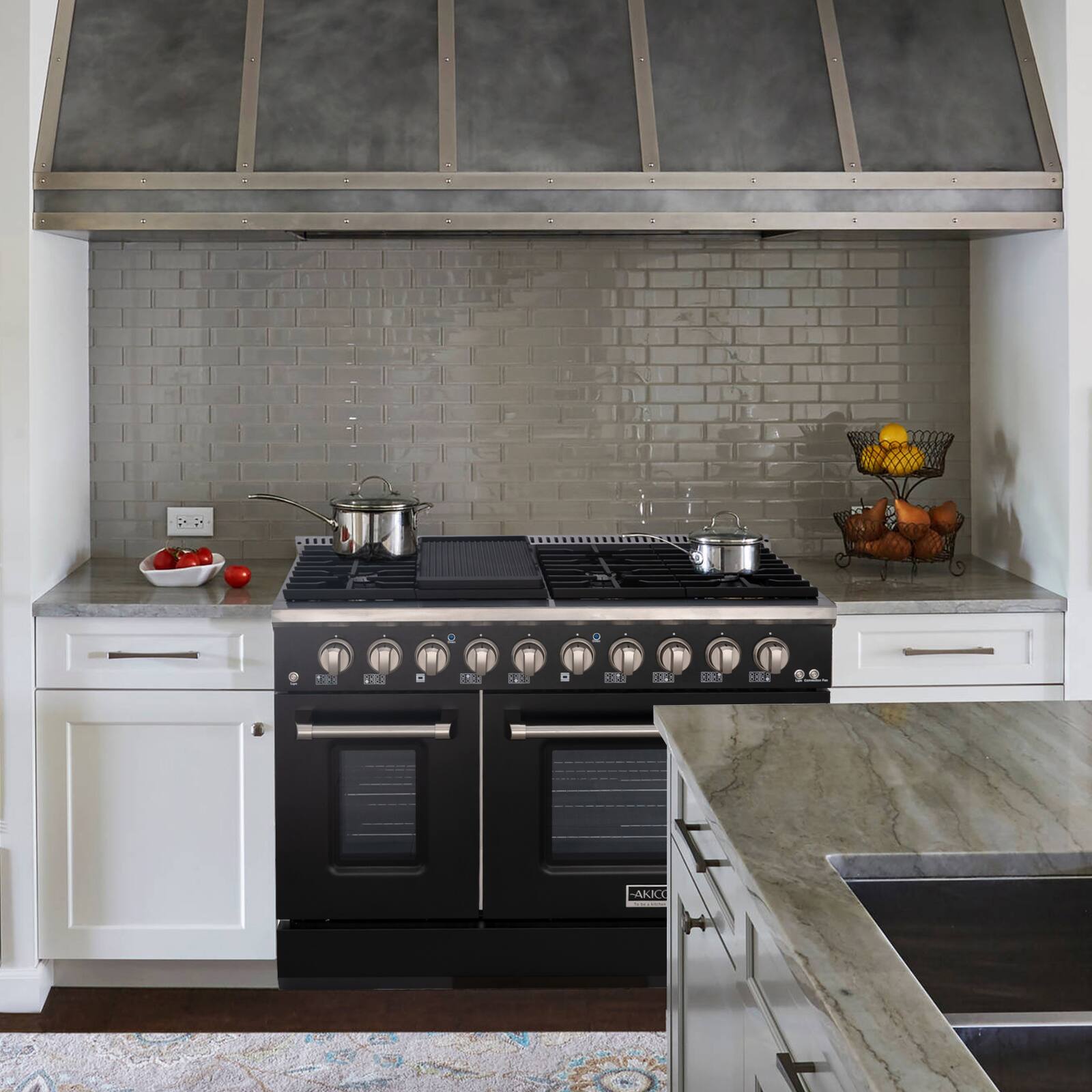 Alt View 7. Akicon - Akicon 6.7 Cu.ft Slide-in Freestanding Gas Convection Range with 6 Burners and Cast Iron Grates in Black&Stainless Steel - Black&Stainless Steel.