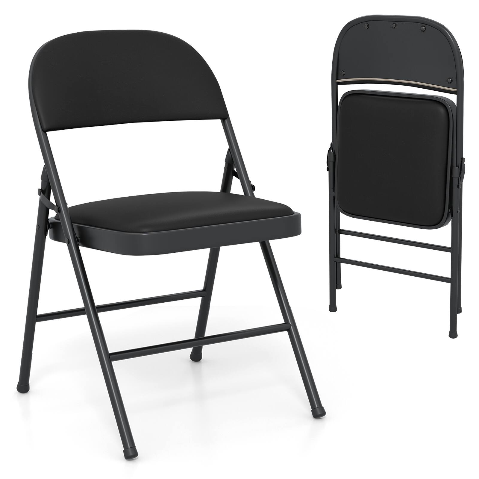 Alt View 5. Gymax - Gymax 2PCS Folding Chairs w/ Metal Frame PVC Leather Stackable Chairs for Indoor - Black.