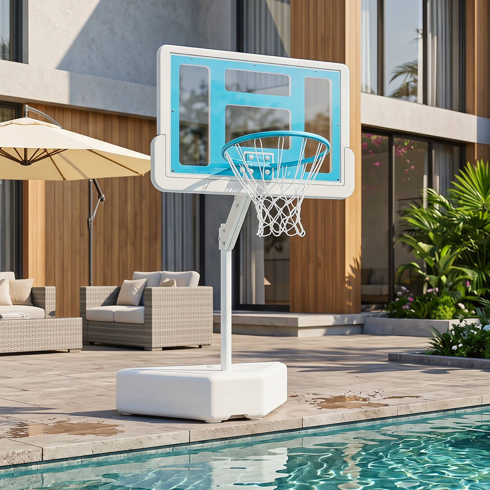Alt View 2. Costway - Costway Splash & Shoot Pool Basketball Hoop with Adjustable Height Backboard, 2 Water Balls - White + Blue.