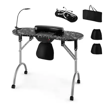 Front. Costway - Costway Folding Manicure Table Portable Nail Desk with Dust Collector LED Lamp Carry Bag - Black.