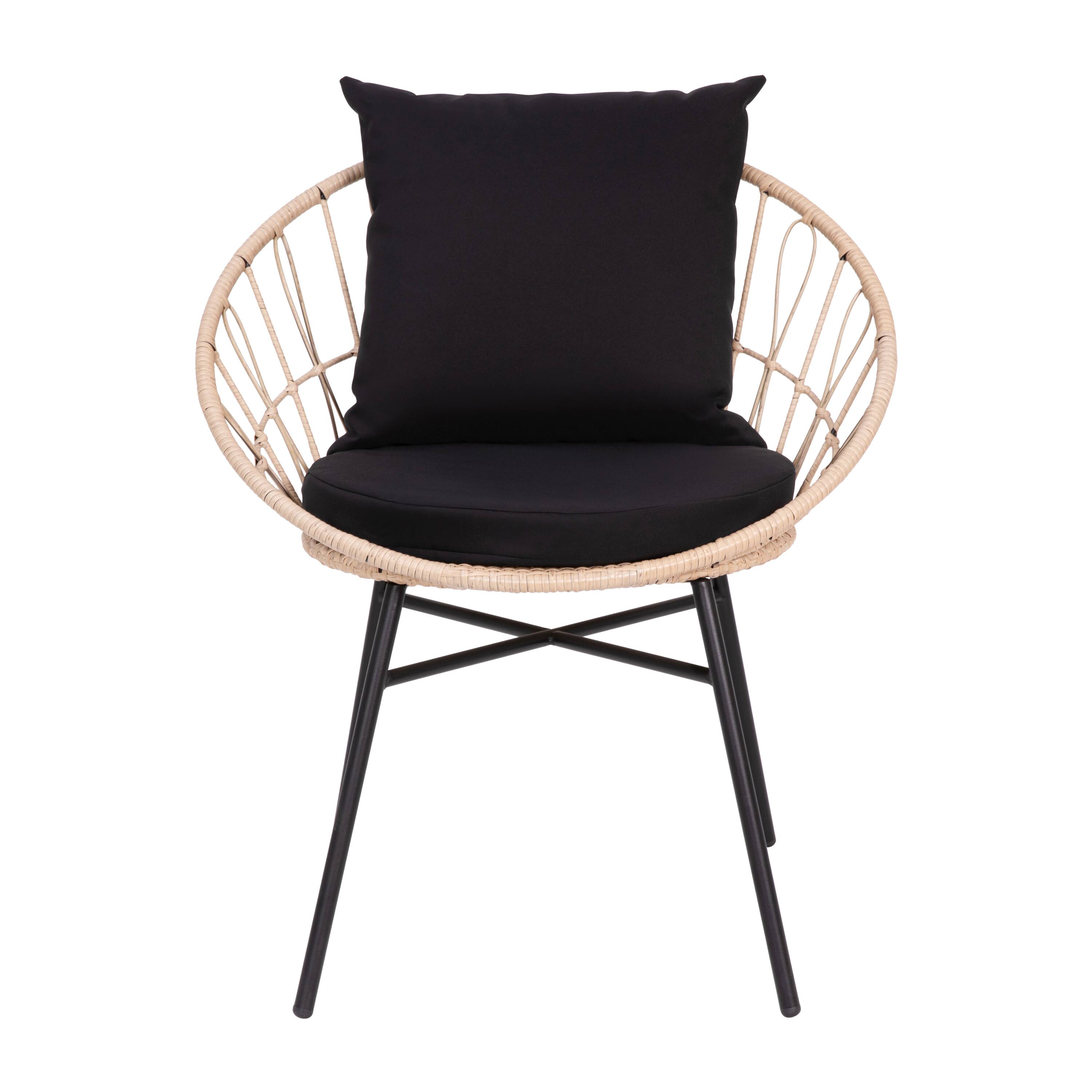 Alt View 10. Emma + Oliver - Ari Set of Two All-Weather Boho Papasan Style Finish Faux Rattan Rope Patio Chairs with Cushions - Black Fabric/Tan Frame.