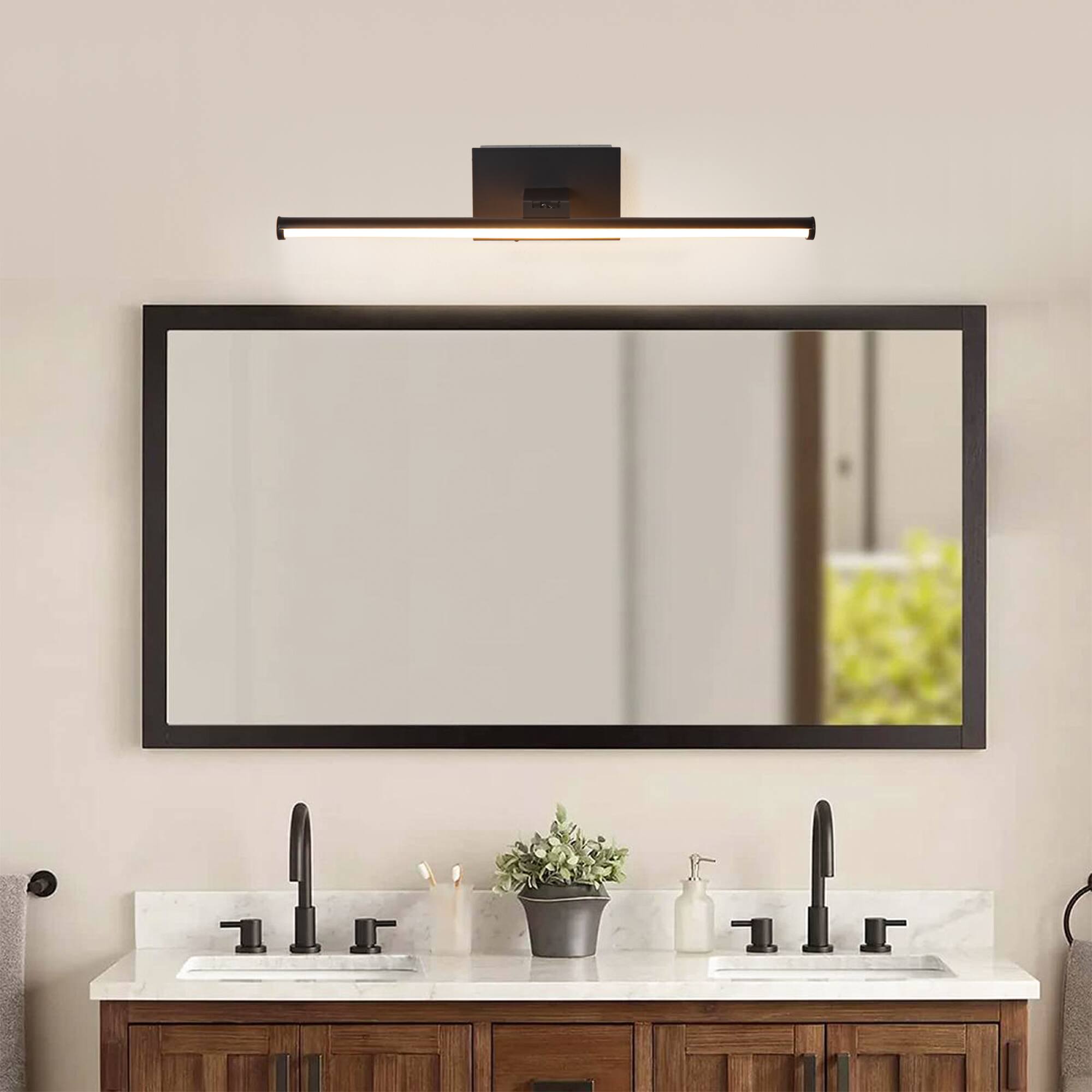 Left. Parrot Uncle - Battery-Powered 3000K LED Black Vanity Light with Remote Control - Black.
