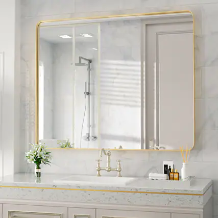 Front. PAIHOME - Refined Gold Stainless Steel Rectangular Wall Mirror - 304 Stainless Steel Bathroom Mirrors Modern Mirror - Gold-30x40 Inch.