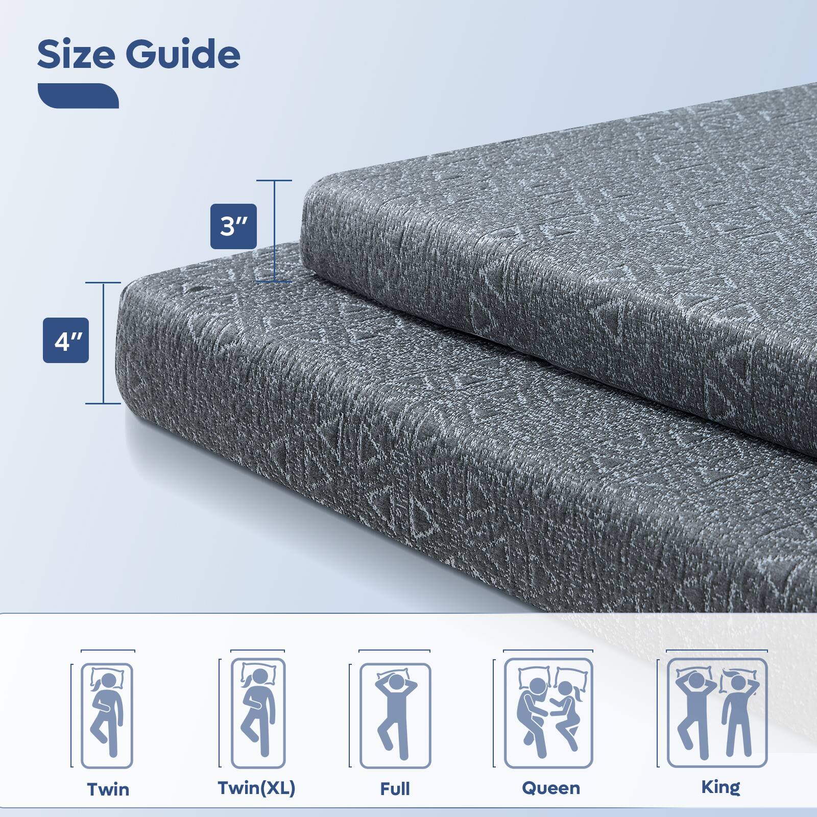 Size Guide

3" 4" Twin Twin(XL) Full Queen King