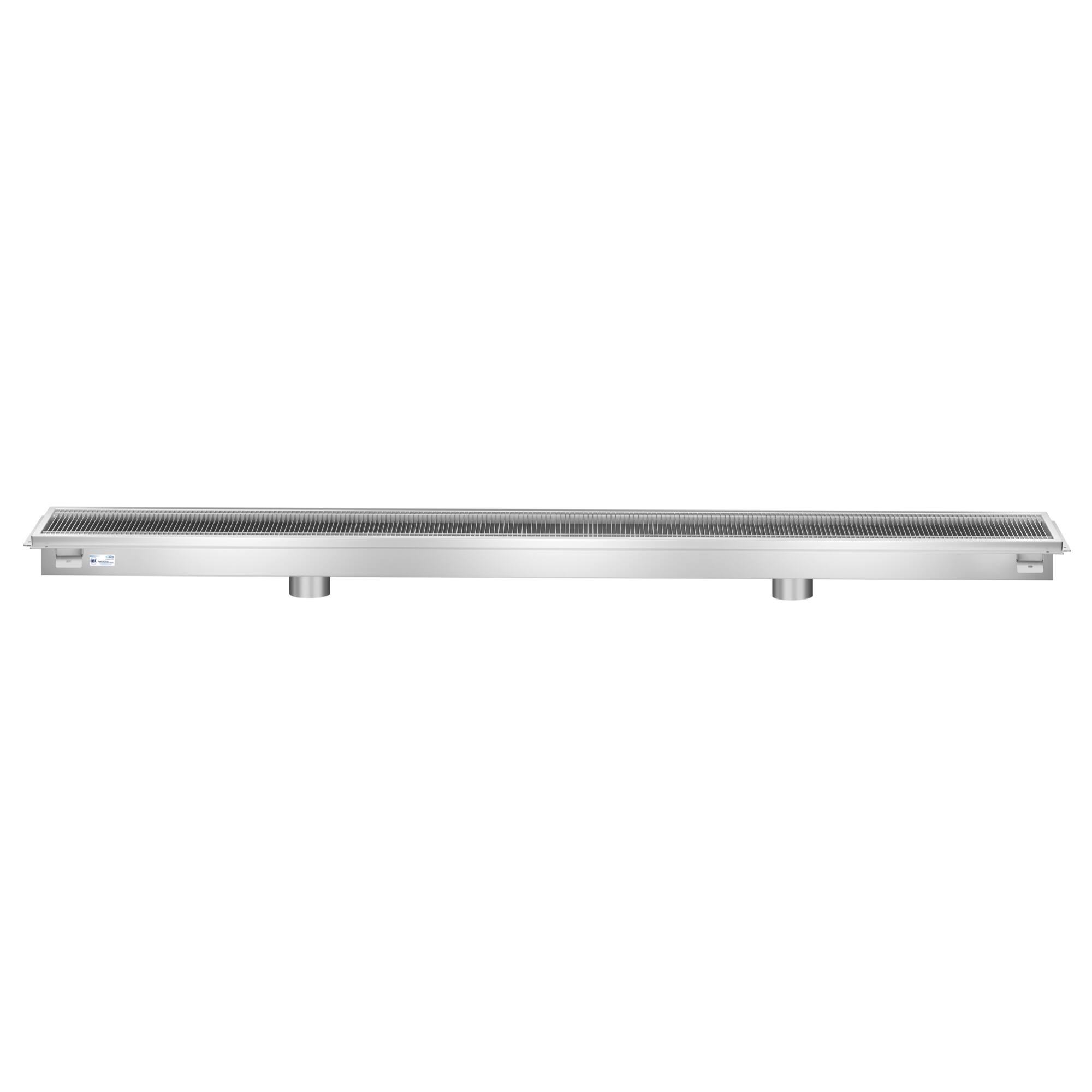 Back. Koolmore - 12" x 96" Stainless Steel Floor Trough Drain, 14-Gauge with Subway-Style Grating & Removable Drain Basket, NSF Listed - Stainless-Steel.