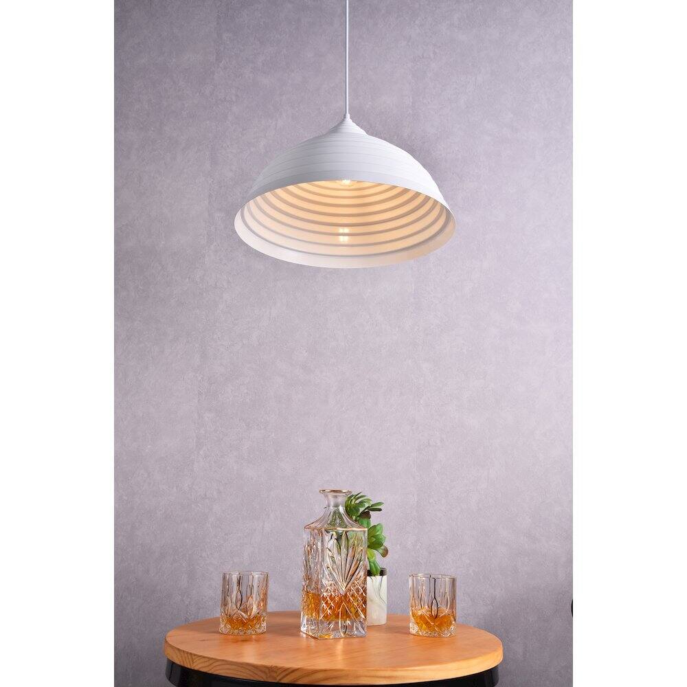 Angle. Living District - Circa 1 Light White Pendant - White.