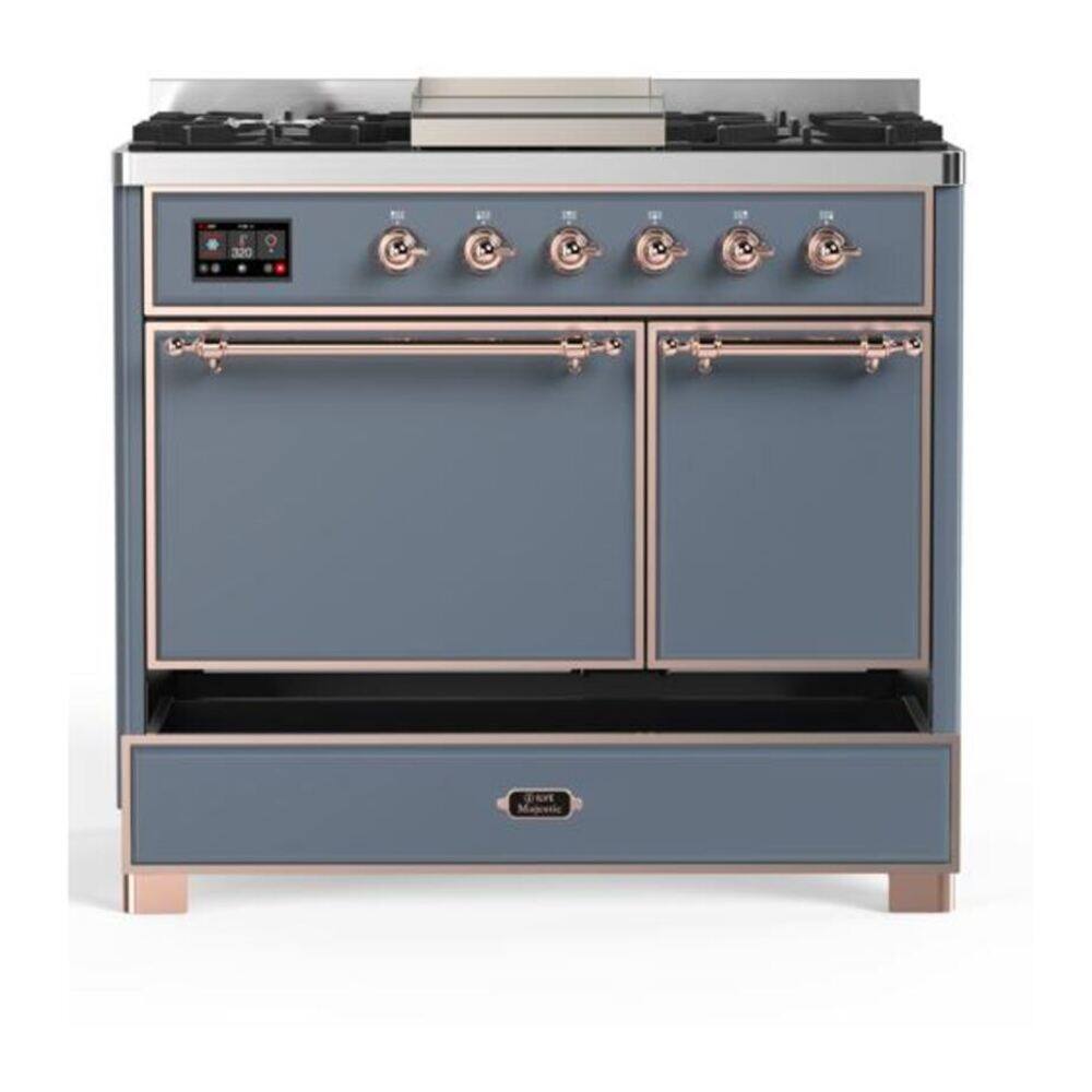 Alt View 5. ILVE - ILVE Majestic II 40 inch Dual Fuel Range with 6 Burners + Griddle (Natural Gas, Blue Grey, Copper Trim) - Blue Grey.