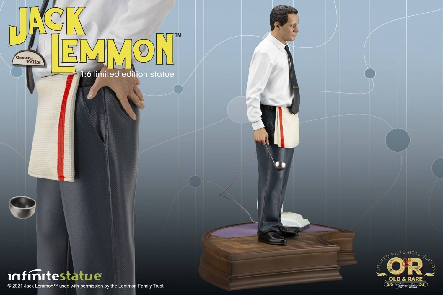 JACK LEMMON  
Oscar Felix  
1:6 limited edition statue  

infinite statue  
© 2021 Jack Lemmon™ used with permission by the Lemmon Family Trust  

LIMITED HISTORICAL EDITION  
OLD & RARE  
by Infinite Statue