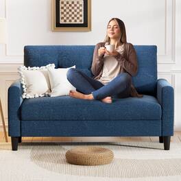 Vipbear - 50" Small Loveseat Sofa, Small Couch for Living Room, Bedroom, Comfy Love Seat with Deep Seat Spring Cushion - Blue