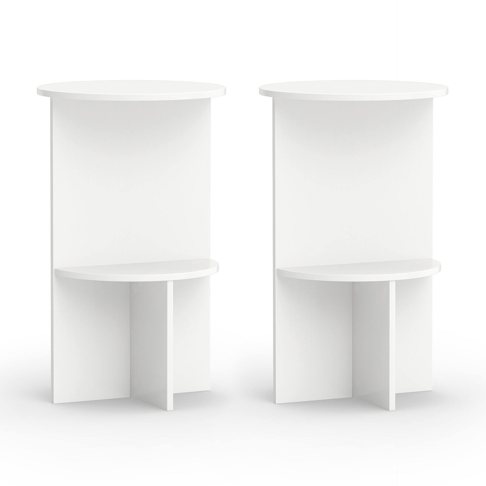 Alt View 9. Costway - Costway 2 PCS Side Table, 2-Tier Round End Table with Storage Shelf, Night Stand for Bedroom - White.