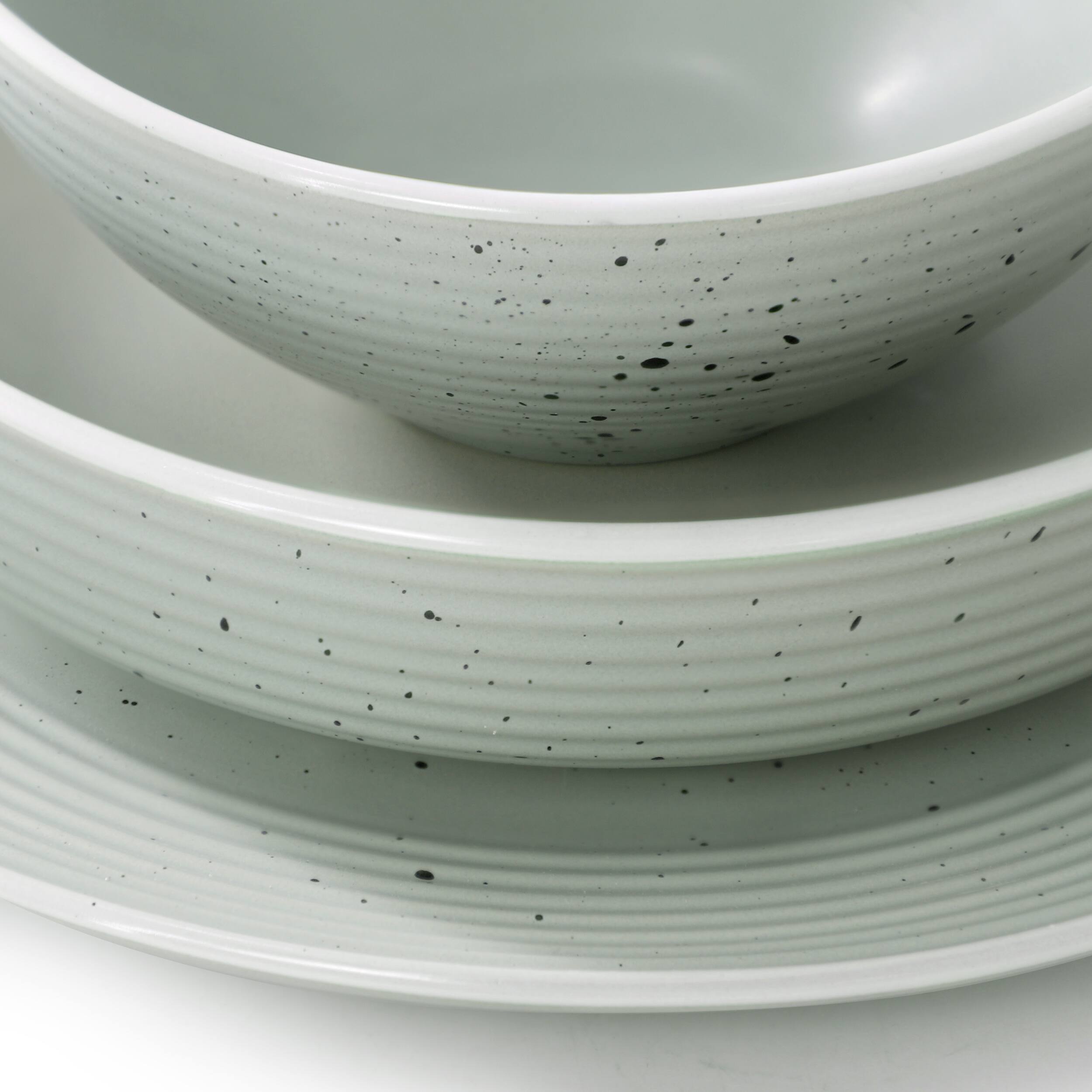 Alt View 4. Elama - Elama Emilia 16 Piece Double Bowl Stoneware Dinnerware Set in Light Green - Light Green.