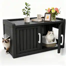 Yardgrace - Cat Cabinet ,31.9"x16.7"x17.8", HDPE Hidden Cat Litter Furniture, Dual-Door, Litter Box Furniture for Bedroom, Courtyard - Black