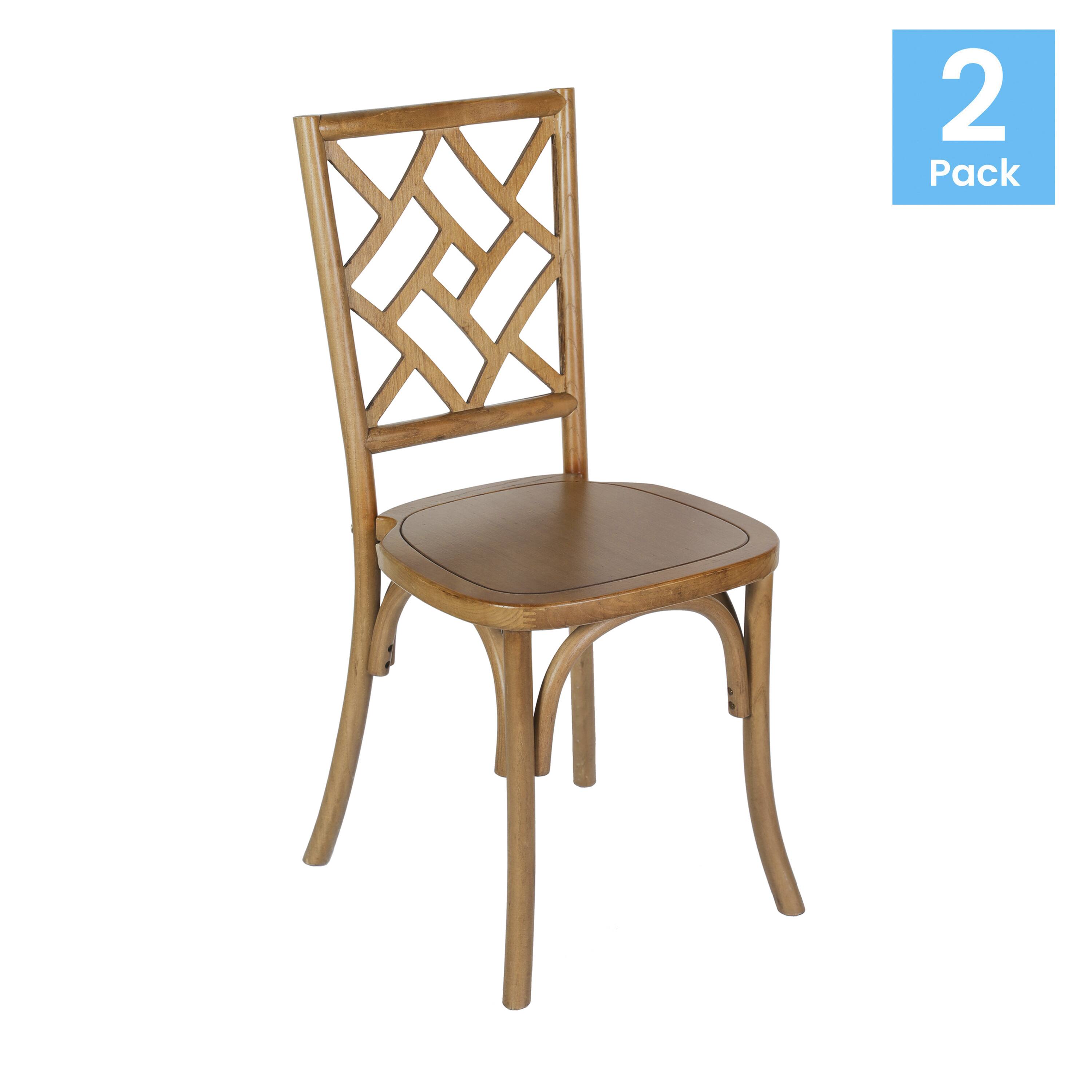 Alt View 1. Emma + Oliver - Decker Set of 2 Solid Wood Stack Dining Chairs with Decorative Back Design - Pecan.