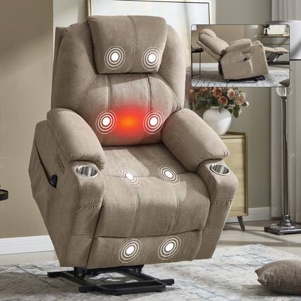 Front. TinyHomie - Up to 350LBS Power Lift Recliner Chair Heavy Duty Motion Mechanism with 8-Point Vibration Massage and Lumbar Heating - khaki.