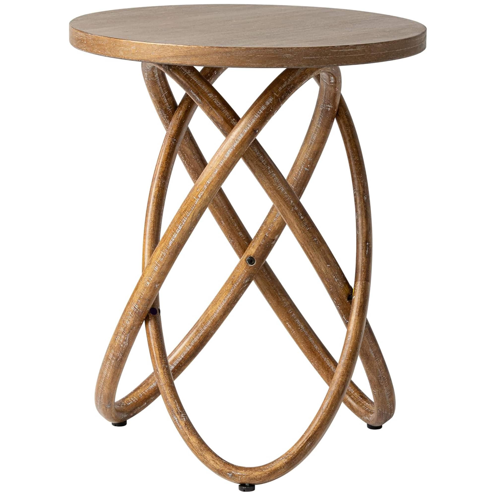 COZAYH - Round End Table with Intertwined Base Design for Home Living Room - Walnut