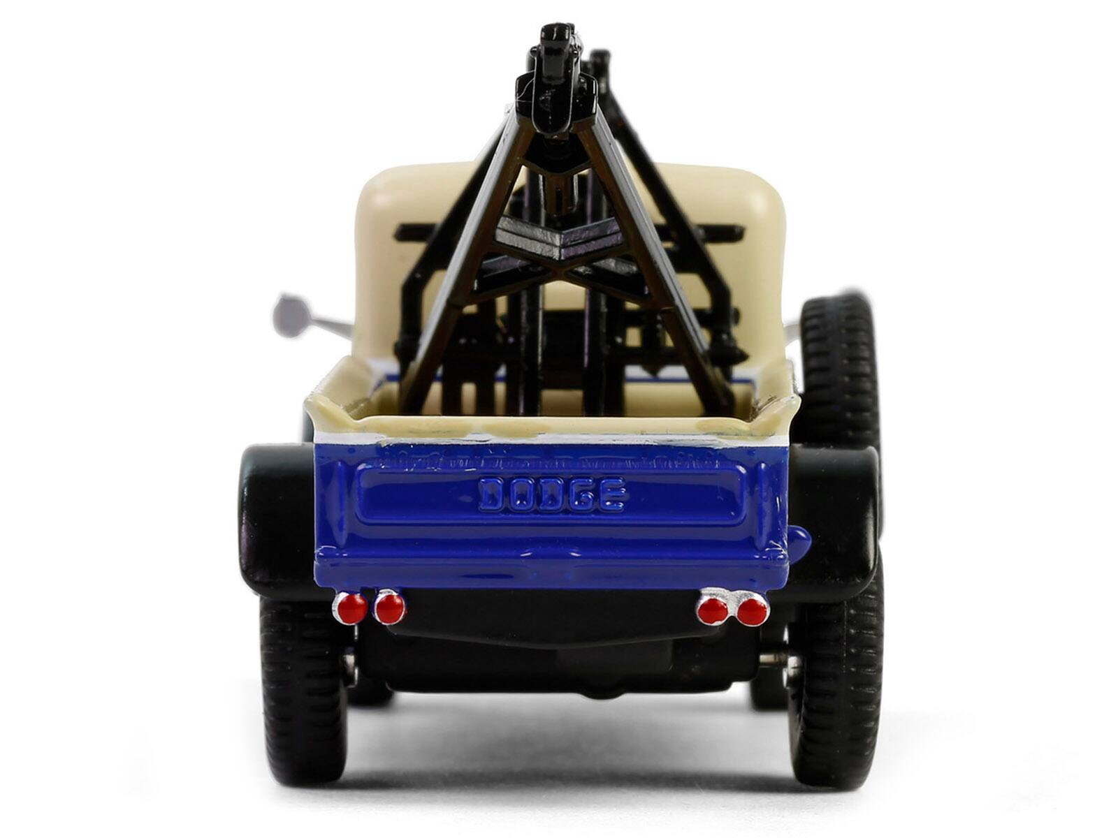 Alt View 1. Greenlight - 1948 Dodge Power Wagon Wrecker Tow Truck Beige and Blue "Chevron Special Edition" Series 1 1/64 Diecast - Beige  and Blue.