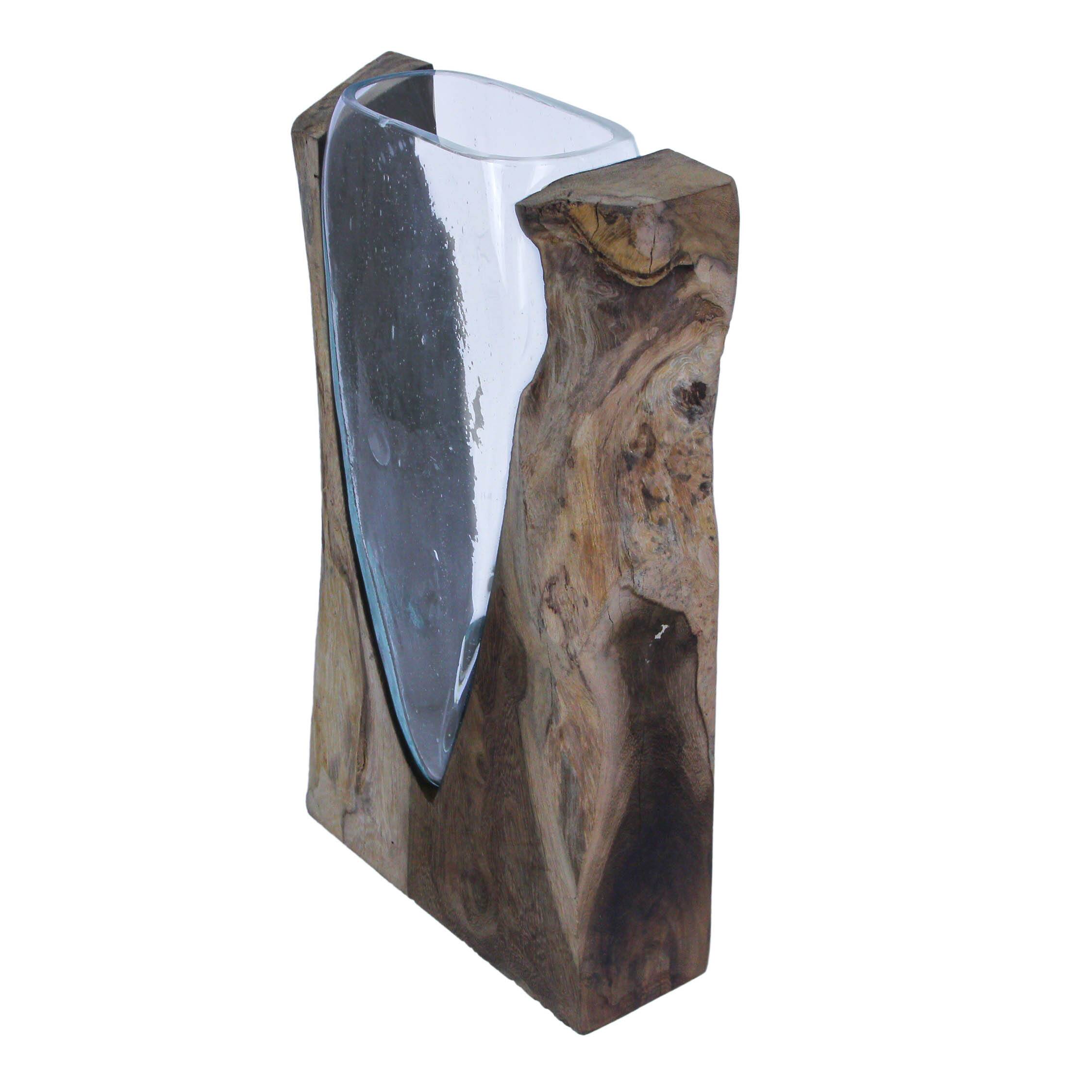 Alt View 2. Things2Die4 - 14 Inch Natural Wood Stand Blown Glass Vase Rustic Flower Centerpiece Home Decor - Natural.