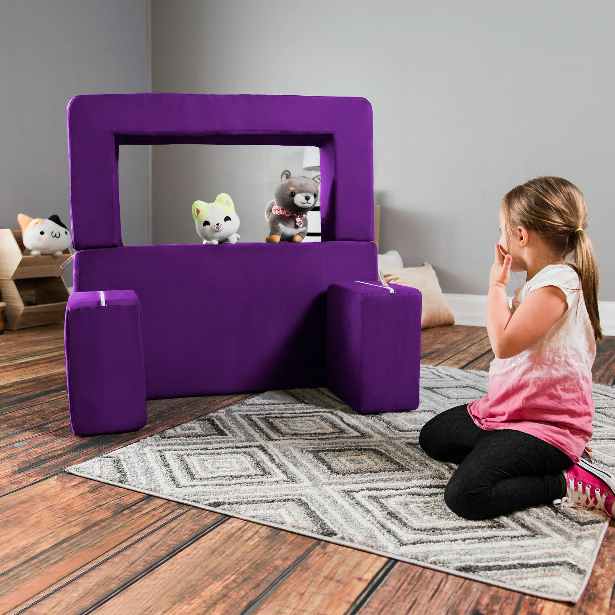 Alt View 5. Jaxx - Jaxx Zipline Kids Modular Loveseat & Ottomans/Fold Out Lounger, Grape - Grape.