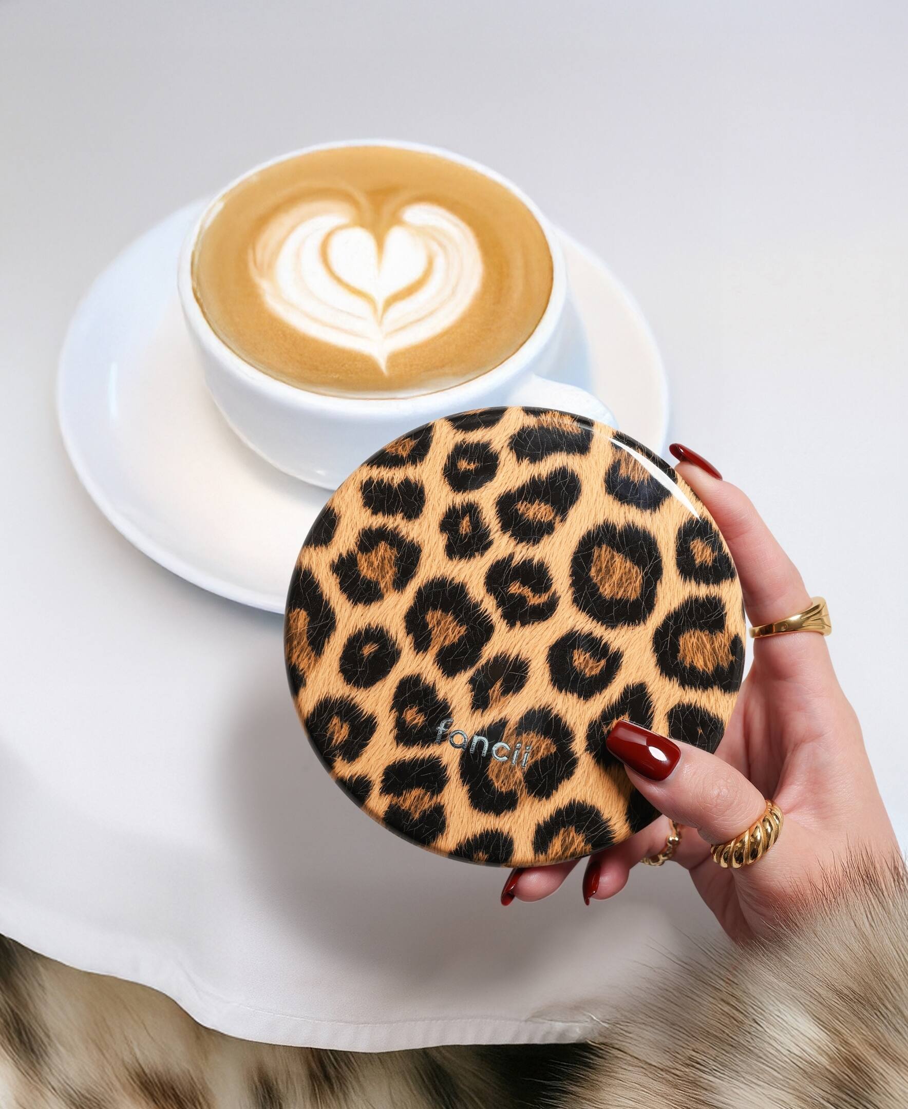 Left. fancii - Taylor LED Compact Mirror - Cheetah Chic.